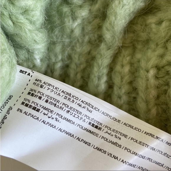 Mango Openwork Knit Sweater Chunky Pom Rounded Neckline Ribbed Trim Pastel Sz XL - Picture 7 of 8